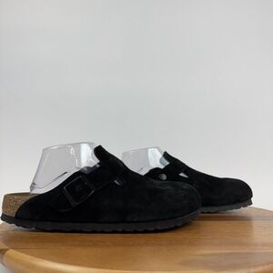 New Womens Birkenstock Boston Black Suede Soft Footbed Clogs Size EU 41 US 10